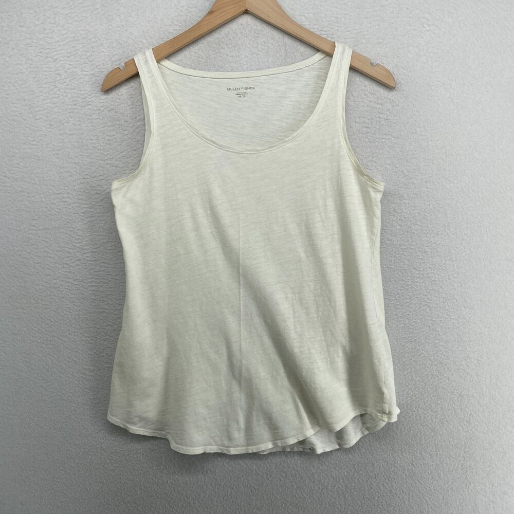 EILEEN FISHER Tank Top XS Organic Cotton Slub Jersey Scoop Neck Shell Off White